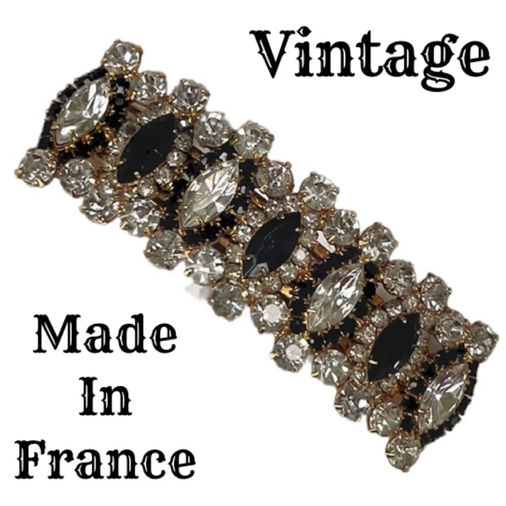 Vintage French Hair Jewelry Gold Jeweled Barrette Made in France High Quality